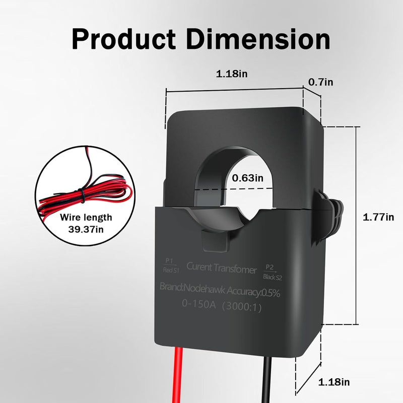 nodehawk 150A Split Core Current Sensor Transformer 3000:1 Ratio AC Current Transformer Coil, Mini Split-CT for Energy Meter - Image 2